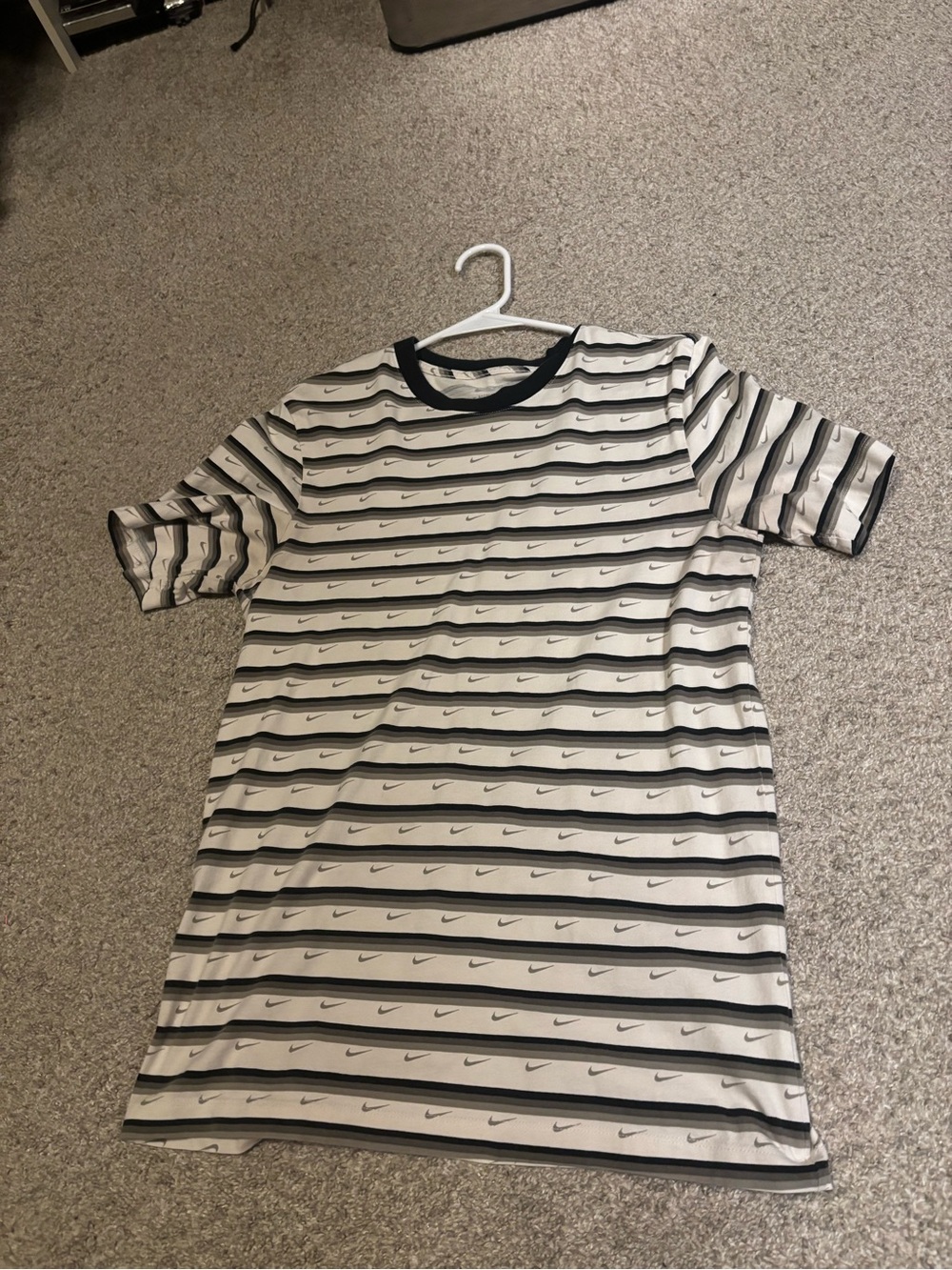 Nike Black & White Striped Crew Neck Tee
